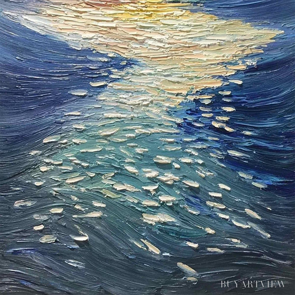 ARTOVITAS Golden Reflection – Textured Impasto Seascape Oil Painting of Ocean Sunset - image 3