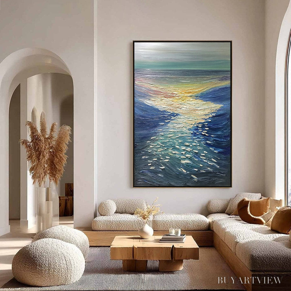 ARTOVITAS Golden Reflection – Textured Impasto Seascape Oil Painting of Ocean Sunset - image 4