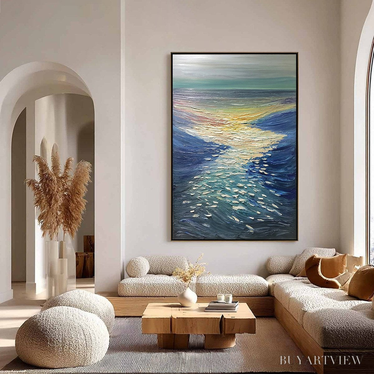 ARTOVITAS Golden Reflection – Textured Impasto Seascape Oil Painting of Ocean Sunset - image 4