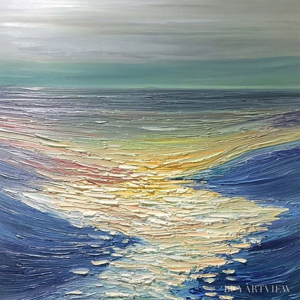 ARTOVITAS Golden Reflection – Textured Impasto Seascape Oil Painting of Ocean Sunset - image 5