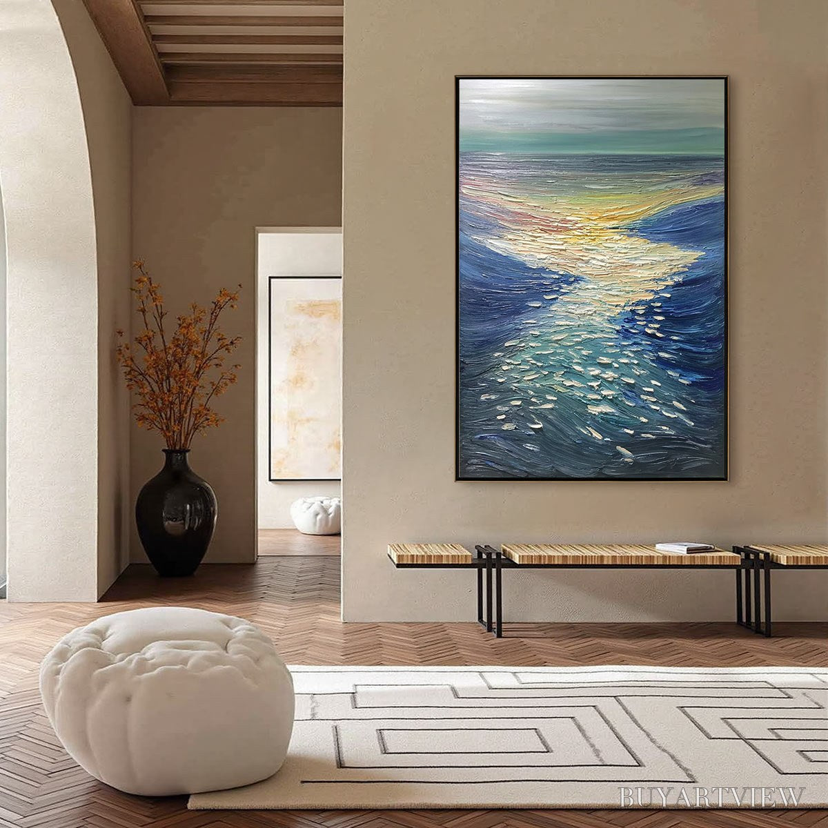 ARTOVITAS Golden Reflection – Textured Impasto Seascape Oil Painting of Ocean Sunset - image 6