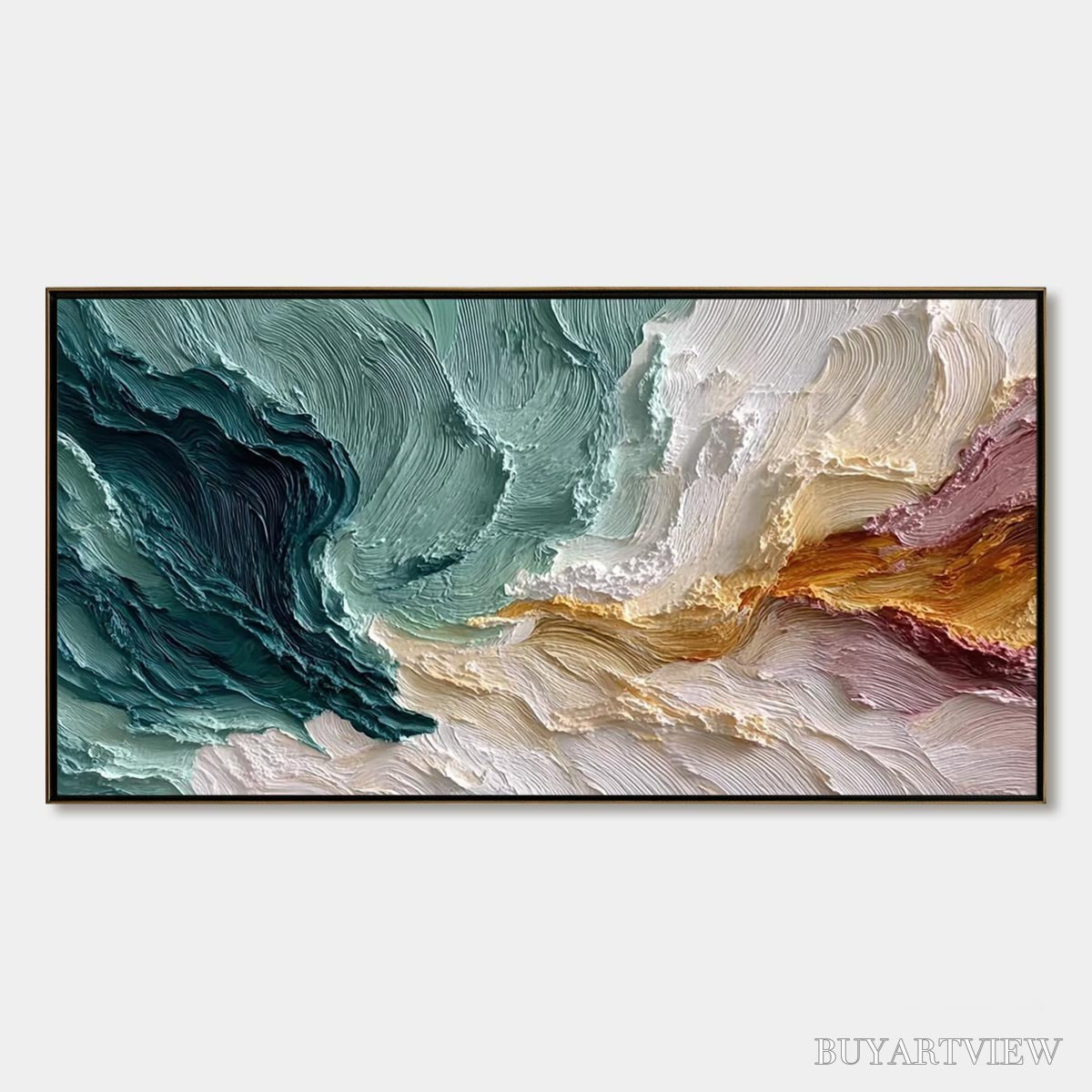 ARTOVITAS Coastal Rhythm – Large Horizontal Textured Impasto Ocean Painting - image 1