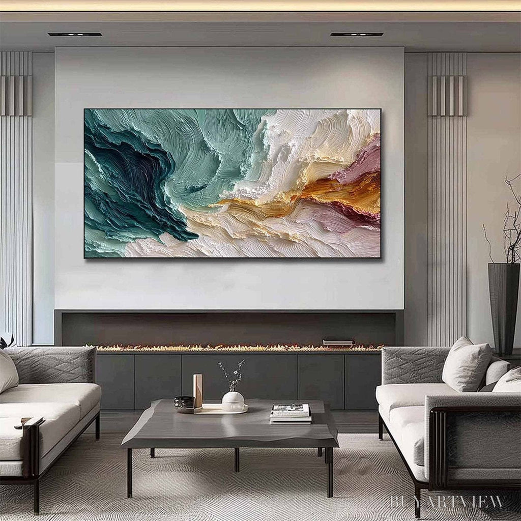 ARTOVITAS Coastal Rhythm – Large Horizontal Textured Impasto Ocean Painting - image 4