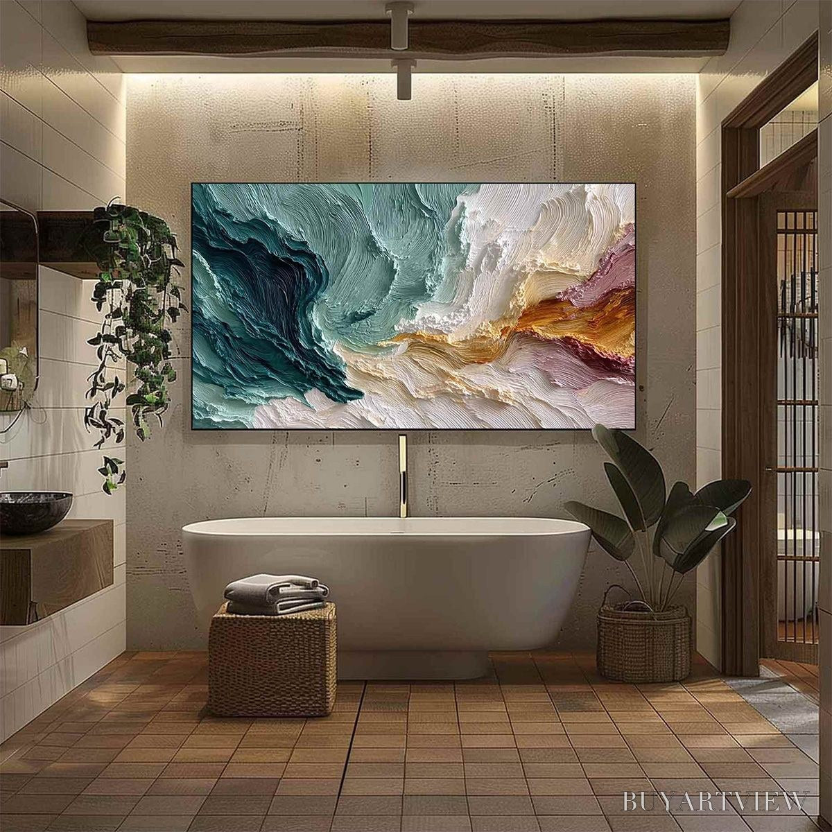 ARTOVITAS Coastal Rhythm – Large Horizontal Textured Impasto Ocean Painting - image 6