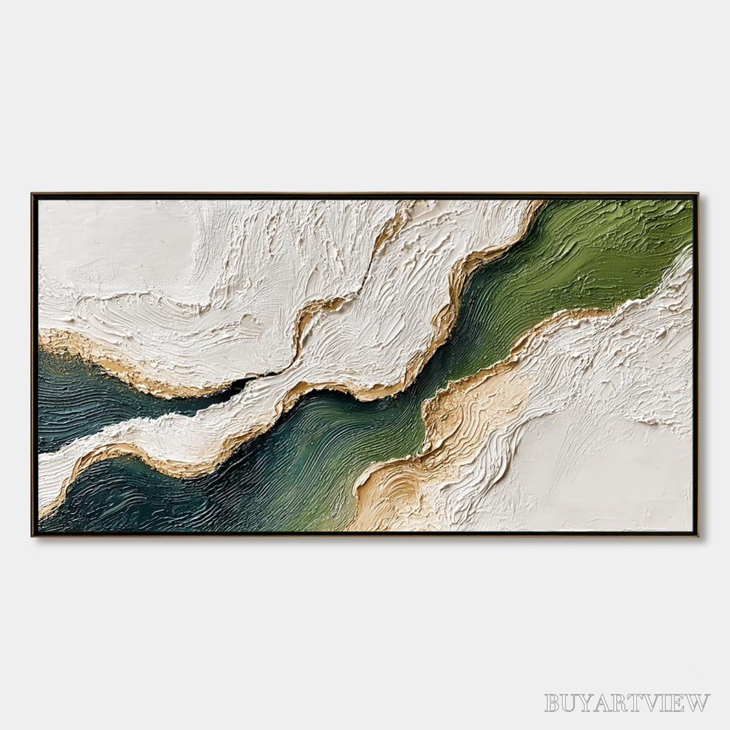 ARTOVITAS Emerald Shoreline – Textured Wabi Sabi Abstract Coastal Landscape Painting - image 1