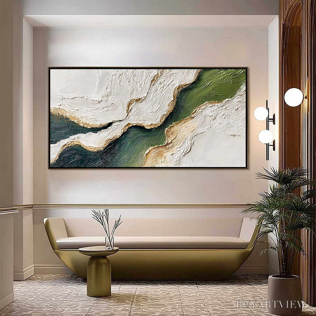 ARTOVITAS Emerald Shoreline – Textured Wabi Sabi Abstract Coastal Landscape Painting - image 2