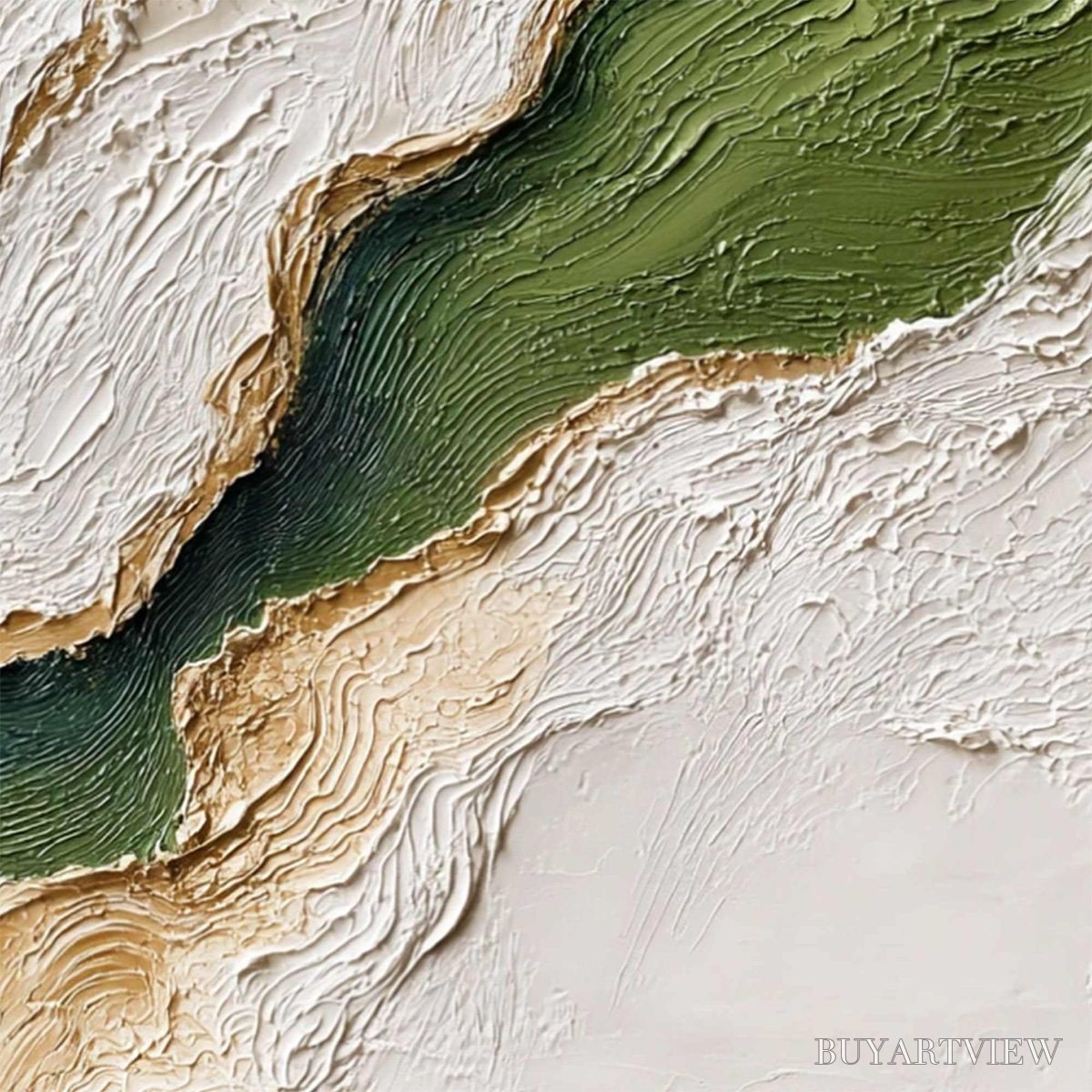 ARTOVITAS Emerald Shoreline – Textured Wabi Sabi Abstract Coastal Landscape Painting - image 5