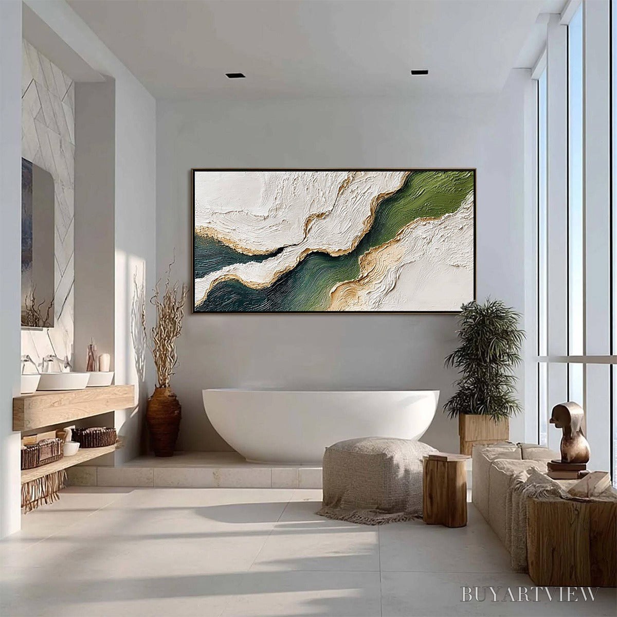 ARTOVITAS Emerald Shoreline – Textured Wabi Sabi Abstract Coastal Landscape Painting - image 6