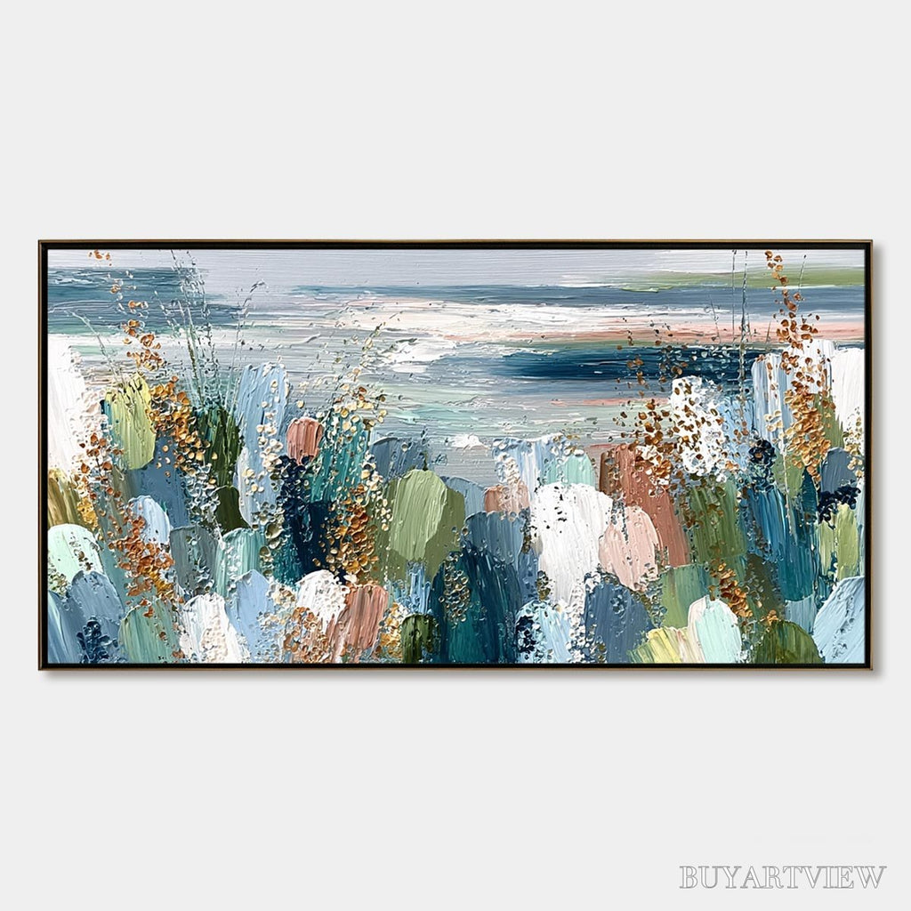 ARTOVITAS Coastal Bloom – Textured Abstract Seascape Impasto Oil Painting - image 1
