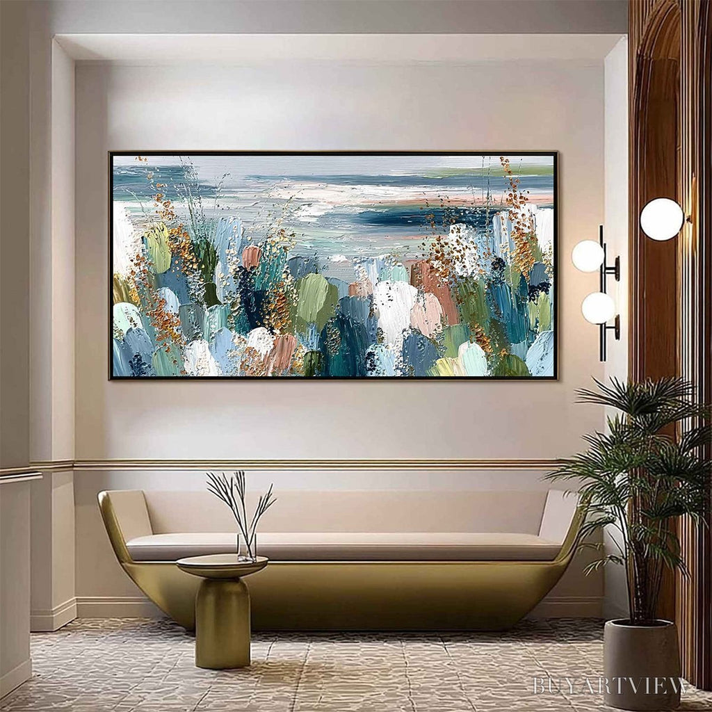 ARTOVITAS Coastal Bloom – Textured Abstract Seascape Impasto Oil Painting - image 2
