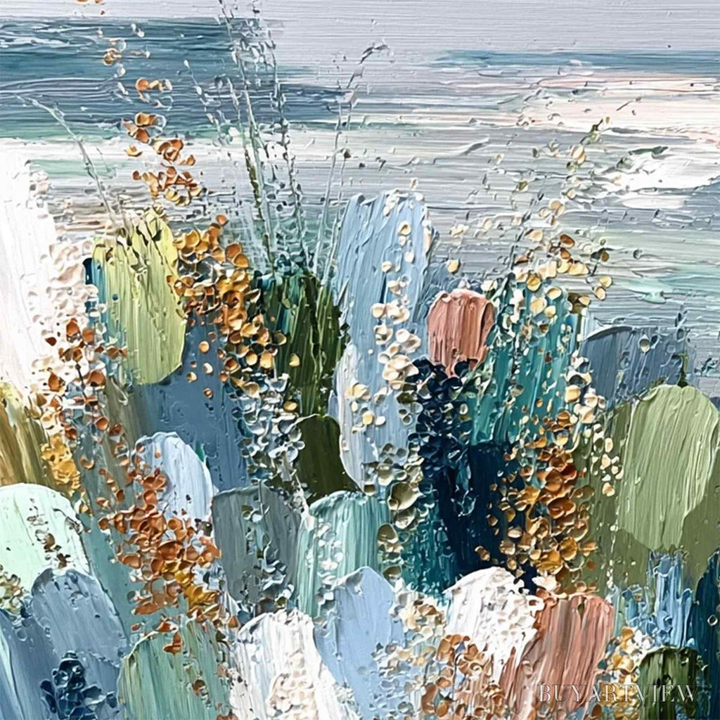 ARTOVITAS Coastal Bloom – Textured Abstract Seascape Impasto Oil Painting - image 3