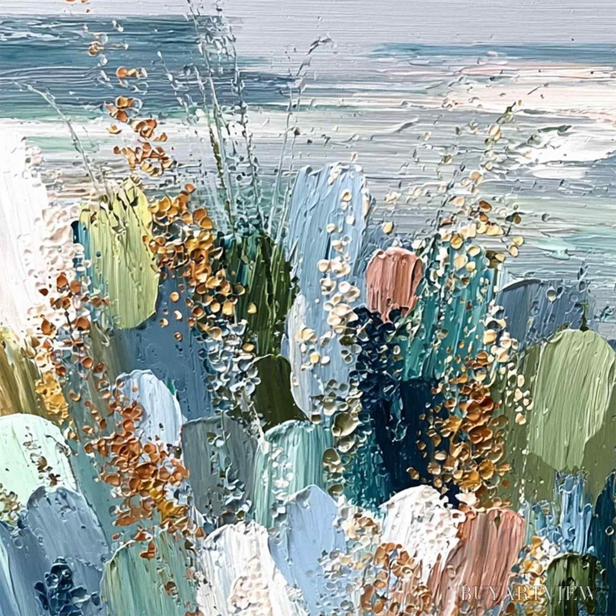 ARTOVITAS Coastal Bloom – Textured Abstract Seascape Impasto Oil Painting - image 3