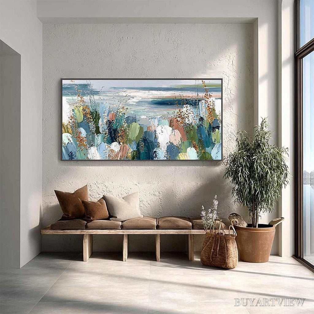 ARTOVITAS Coastal Bloom – Textured Abstract Seascape Impasto Oil Painting - image 4