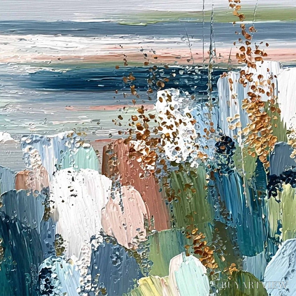 ARTOVITAS Coastal Bloom – Textured Abstract Seascape Impasto Oil Painting - image 5