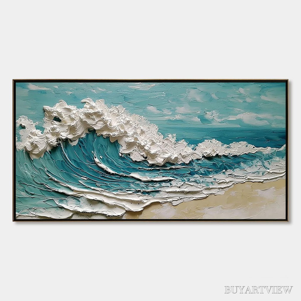 ARTOVITAS Azure Crest – Heavily Textured Impasto Ocean Wave Oil Painting - image 1