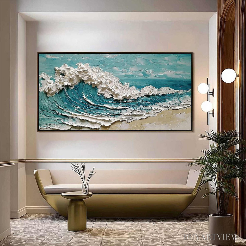 ARTOVITAS Azure Crest – Heavily Textured Impasto Ocean Wave Oil Painting - image 2