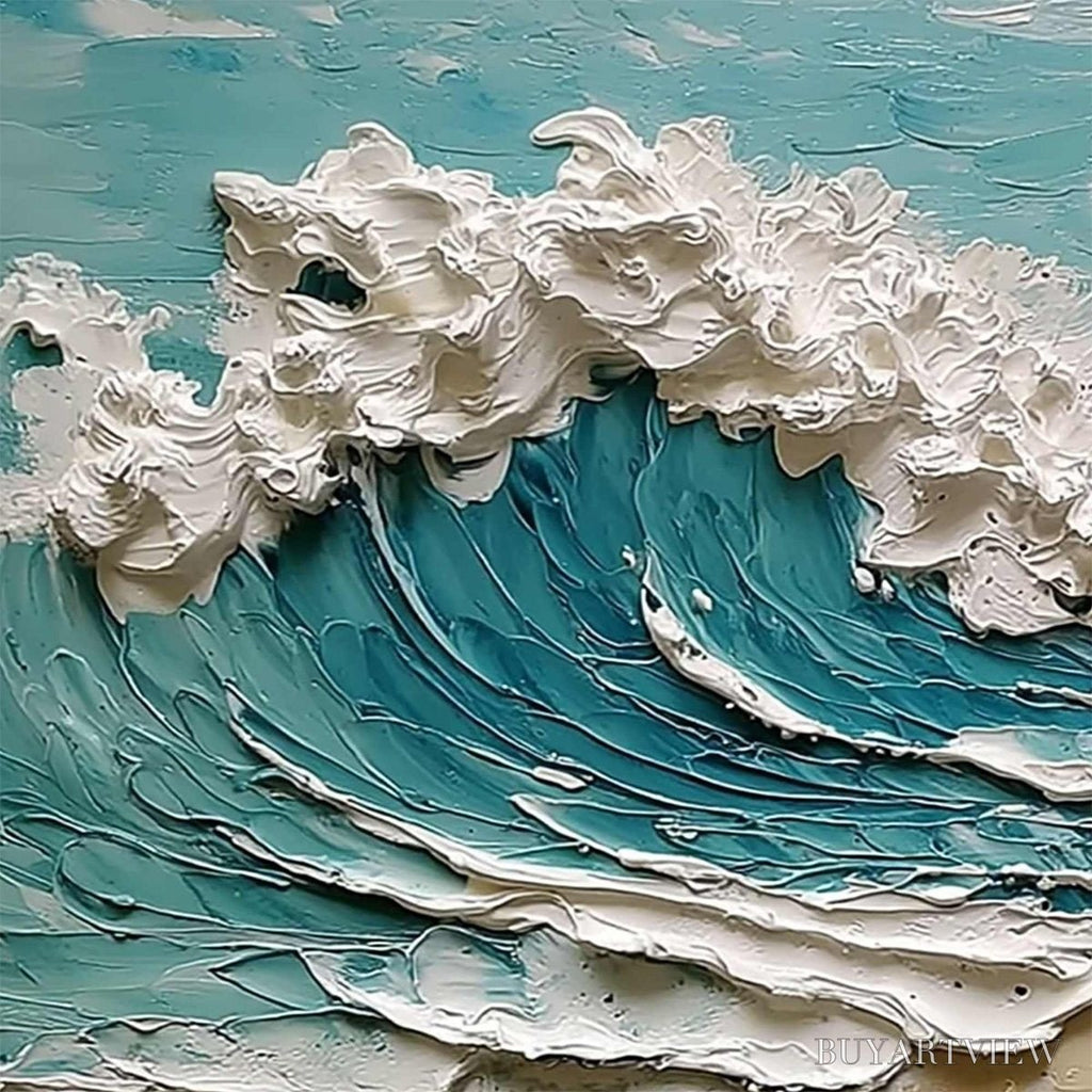 ARTOVITAS Azure Crest – Heavily Textured Impasto Ocean Wave Oil Painting - image 3