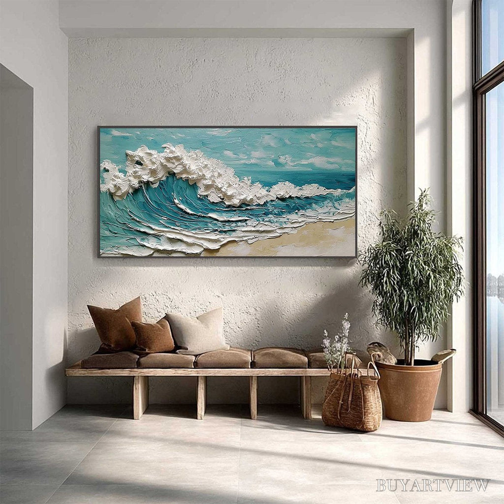 ARTOVITAS Azure Crest – Heavily Textured Impasto Ocean Wave Oil Painting - image 4