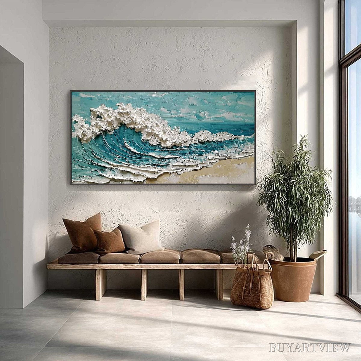 ARTOVITAS Azure Crest – Heavily Textured Impasto Ocean Wave Oil Painting - image 4