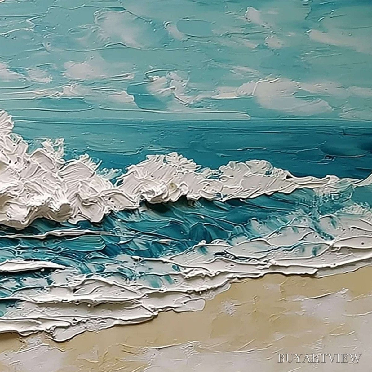 ARTOVITAS Azure Crest – Heavily Textured Impasto Ocean Wave Oil Painting - image 5