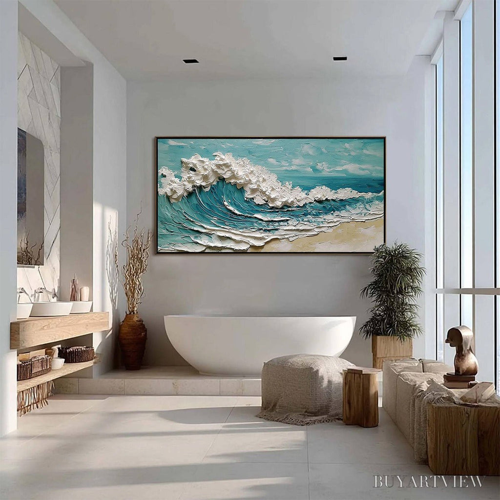 ARTOVITAS Azure Crest – Heavily Textured Impasto Ocean Wave Oil Painting - image 6