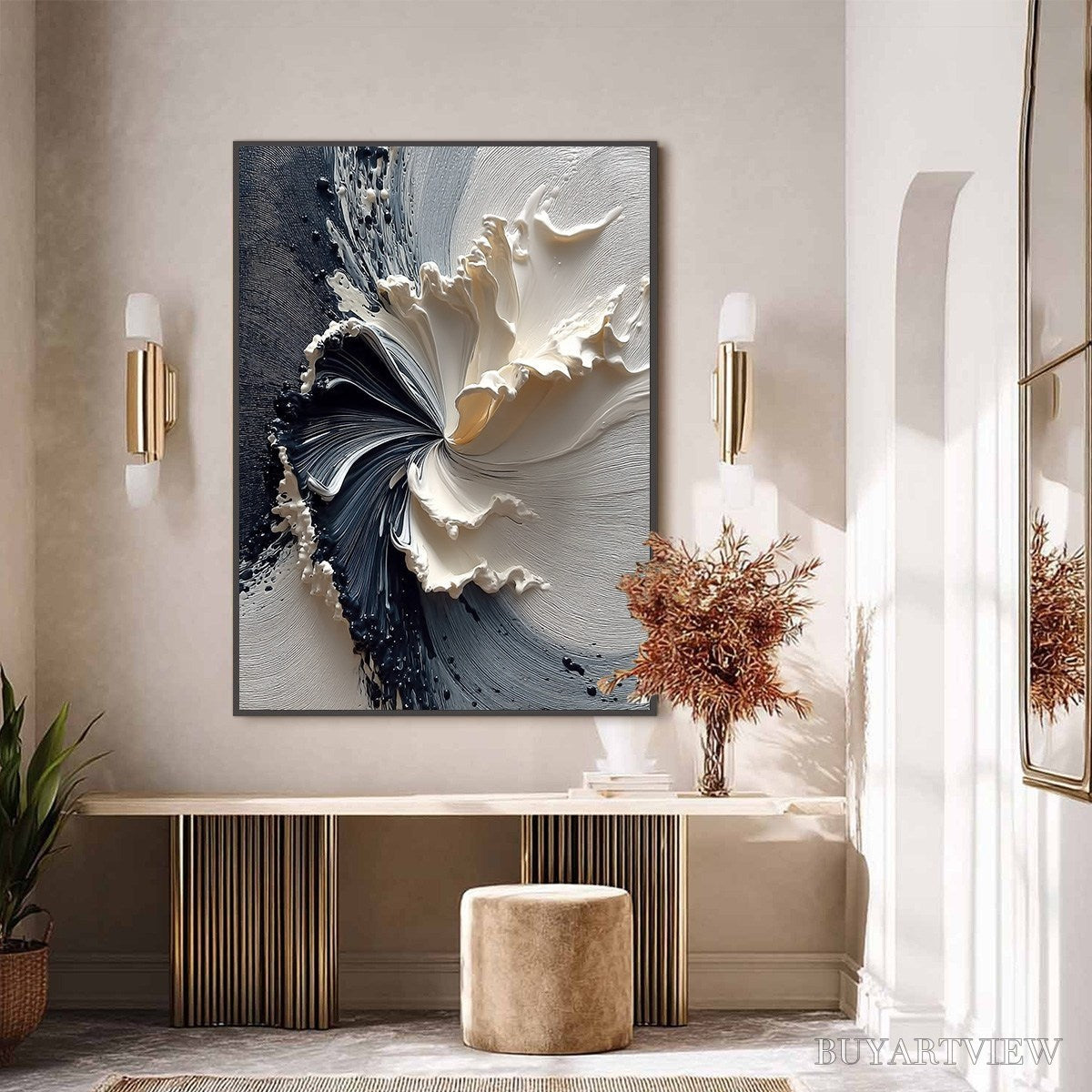 ARTOVITAS Eclipse in Bloom – Textured Wabi Sabi Abstract Floral Painting - image 4