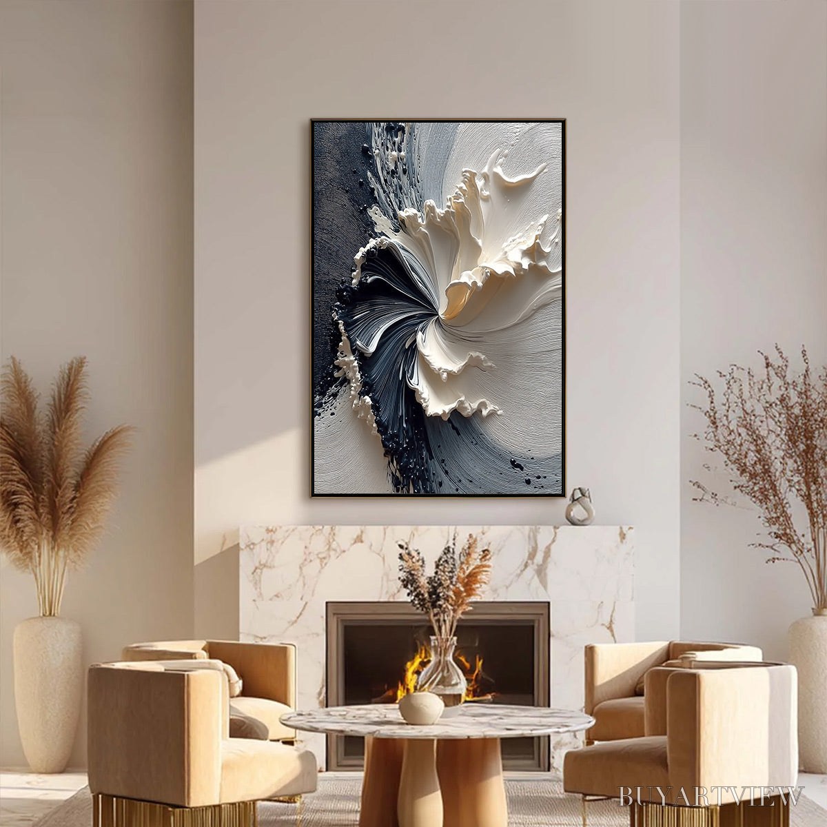 ARTOVITAS Eclipse in Bloom – Textured Wabi Sabi Abstract Floral Painting - image 6