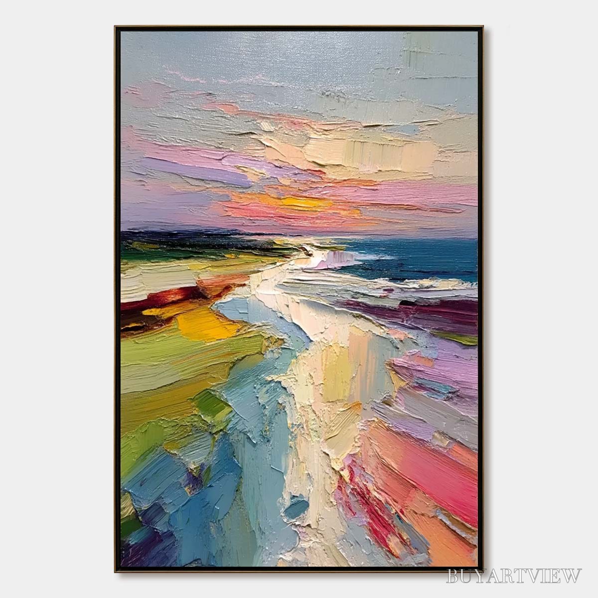 ARTOVITAS Coastal Embrace – Textured Vertical Coastal Landscape Impasto Painting - image 1