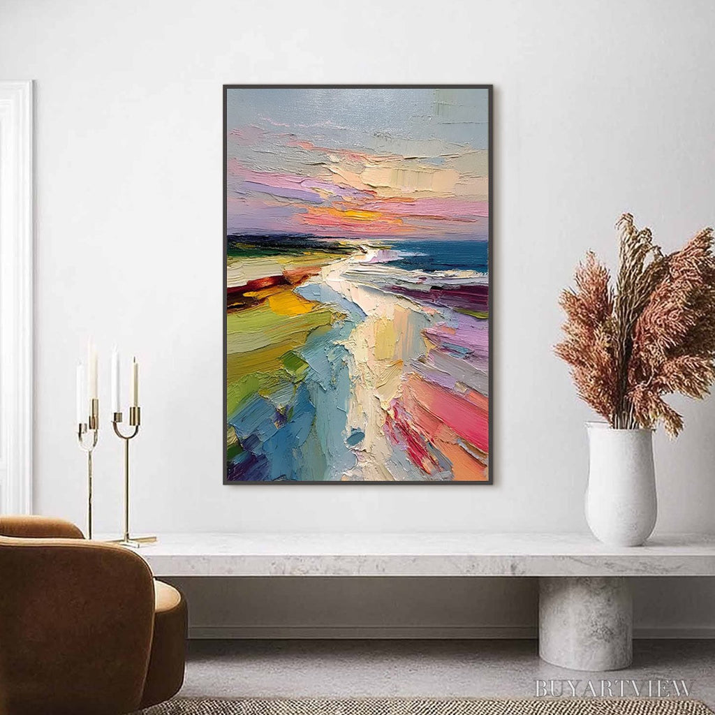 ARTOVITAS Coastal Embrace – Textured Vertical Coastal Landscape Impasto Painting - image 2