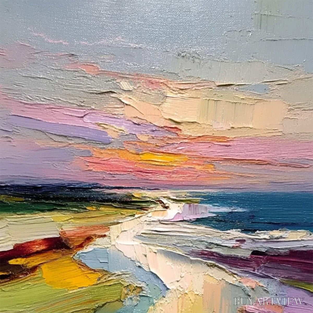 ARTOVITAS Coastal Embrace – Textured Vertical Coastal Landscape Impasto Painting - image 3