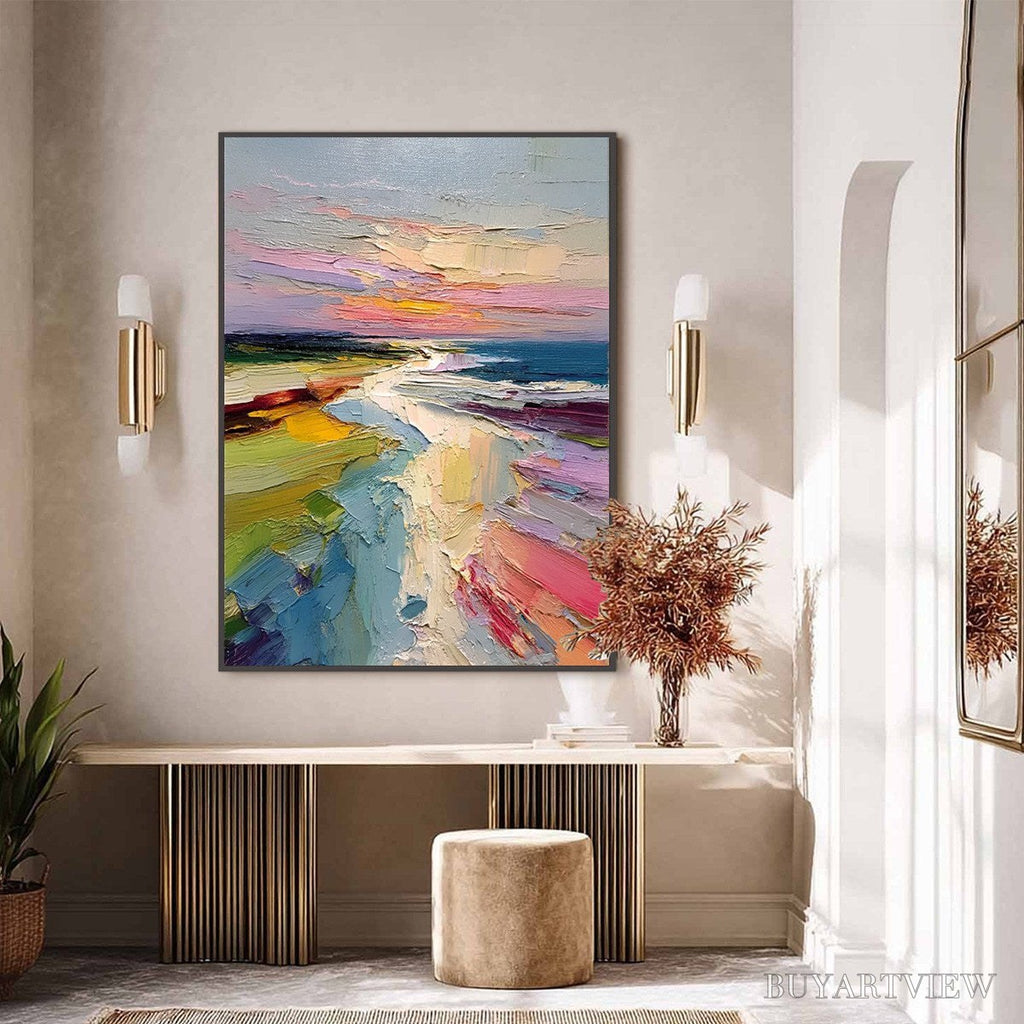 ARTOVITAS Coastal Embrace – Textured Vertical Coastal Landscape Impasto Painting - image 4