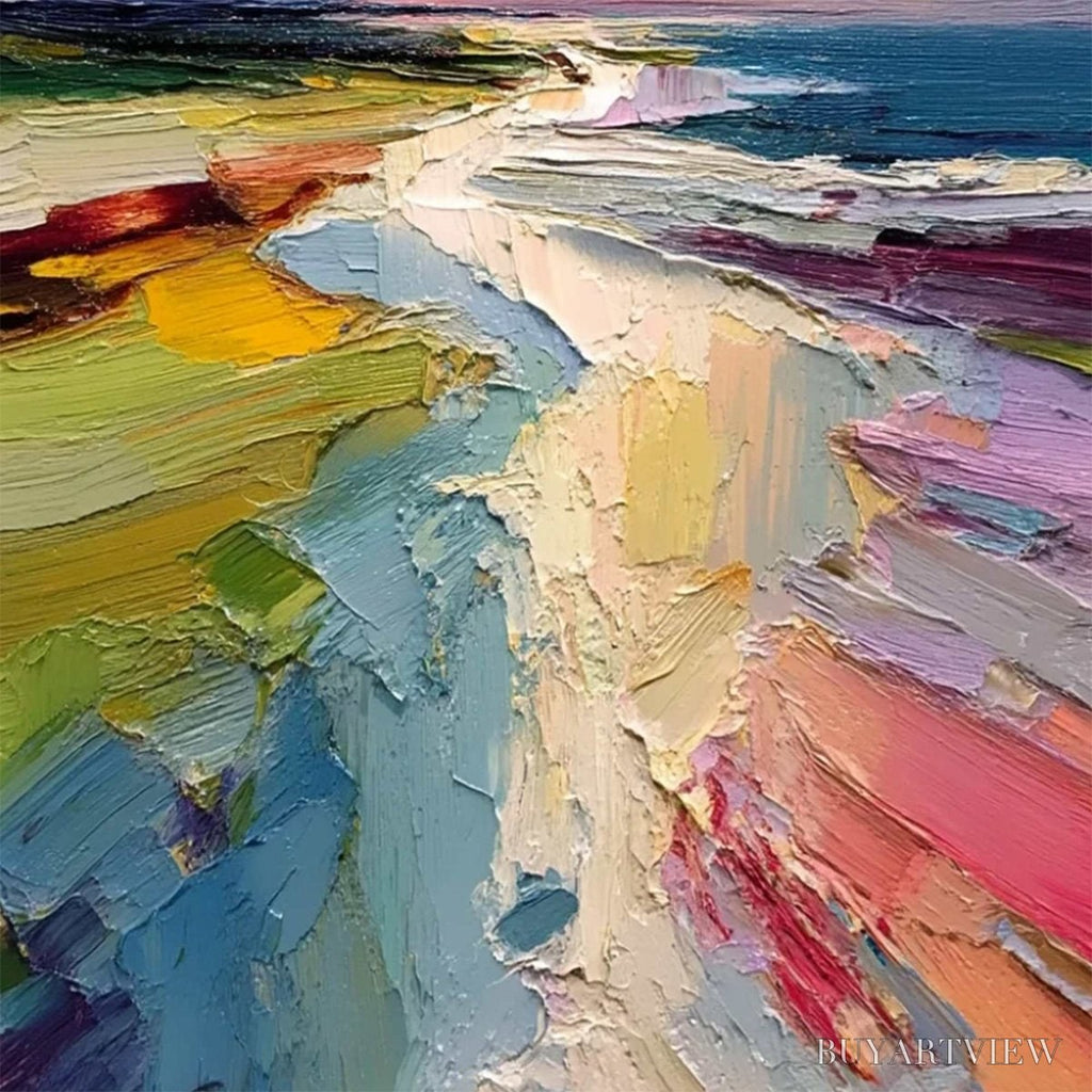 ARTOVITAS Coastal Embrace – Textured Vertical Coastal Landscape Impasto Painting - image 5