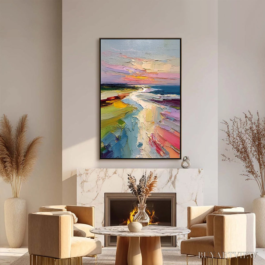 ARTOVITAS Coastal Embrace – Textured Vertical Coastal Landscape Impasto Painting - image 6