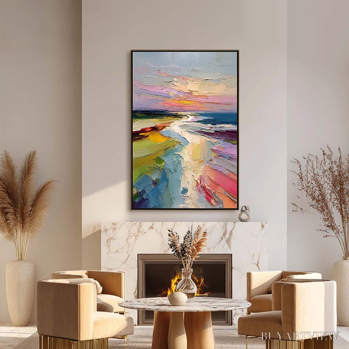 ARTOVITAS Coastal Embrace – Textured Vertical Coastal Landscape Impasto Painting - image 6