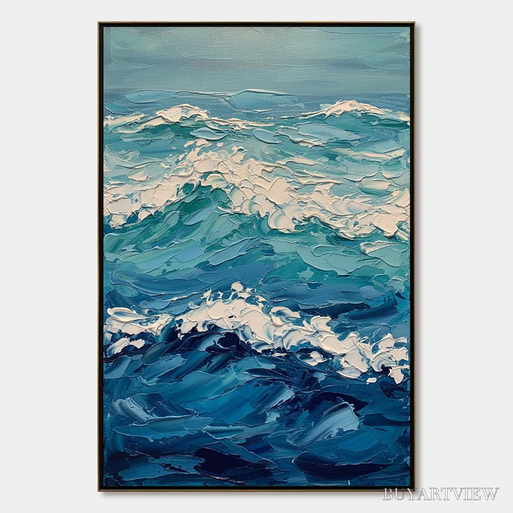ARTOVITAS Azure Crest – Textured Impasto Ocean Wave - image 1