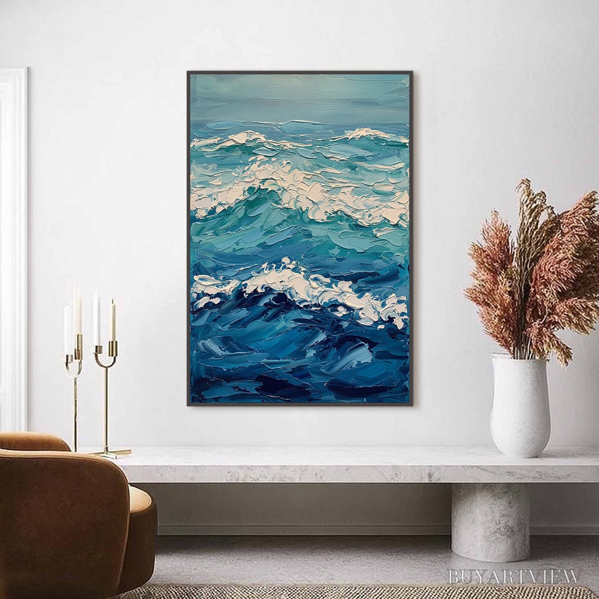 ARTOVITAS Azure Crest – Textured Impasto Ocean Wave - image 2