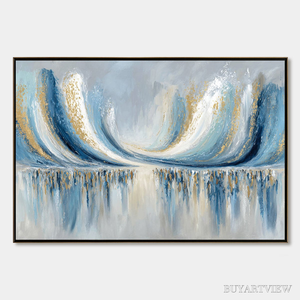 ARTOVITAS Coastal Echoes – Abstract Gold & Blue Textured Seascape Painting - image 1