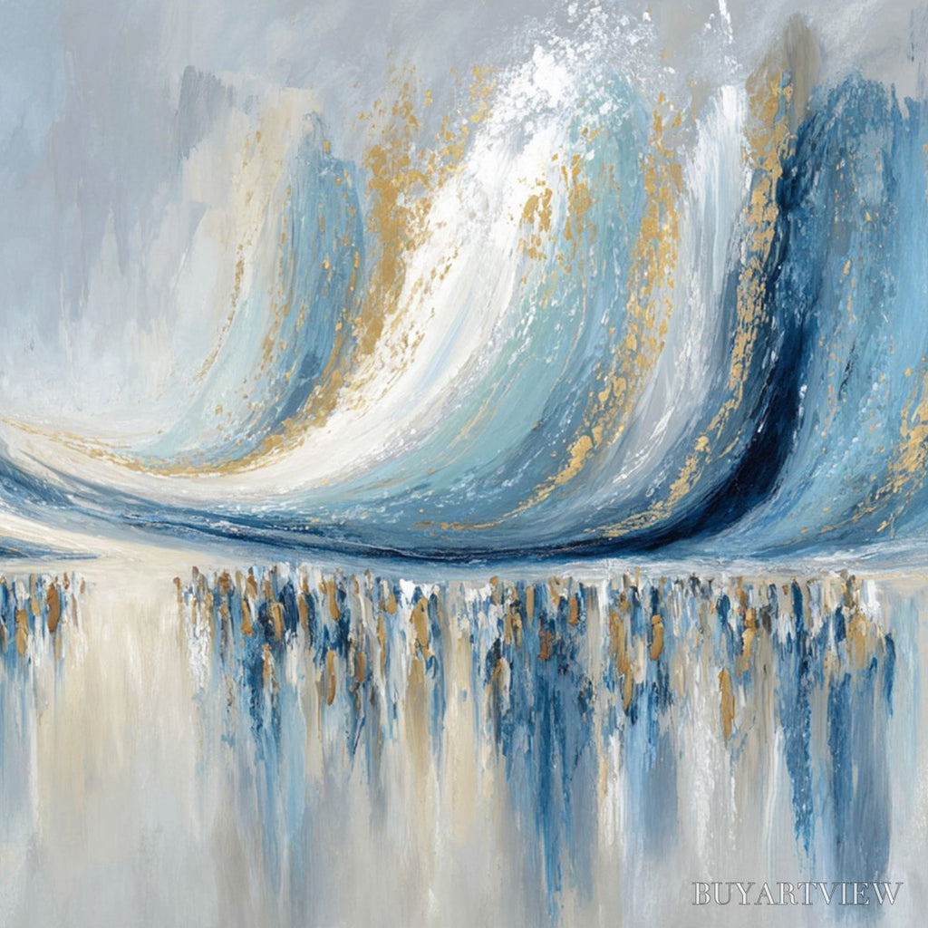 ARTOVITAS Coastal Echoes – Abstract Gold & Blue Textured Seascape Painting - image 3