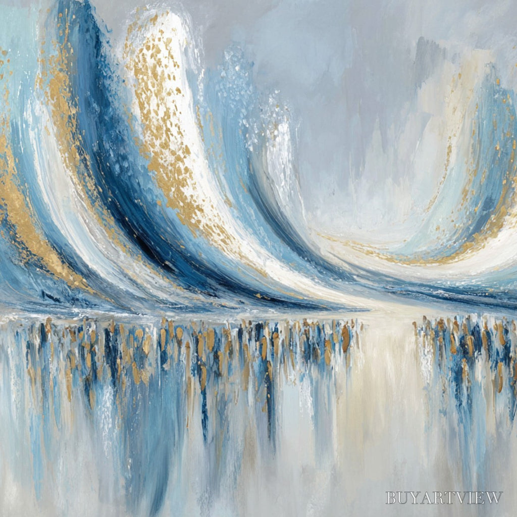 ARTOVITAS Coastal Echoes – Abstract Gold & Blue Textured Seascape Painting - image 5
