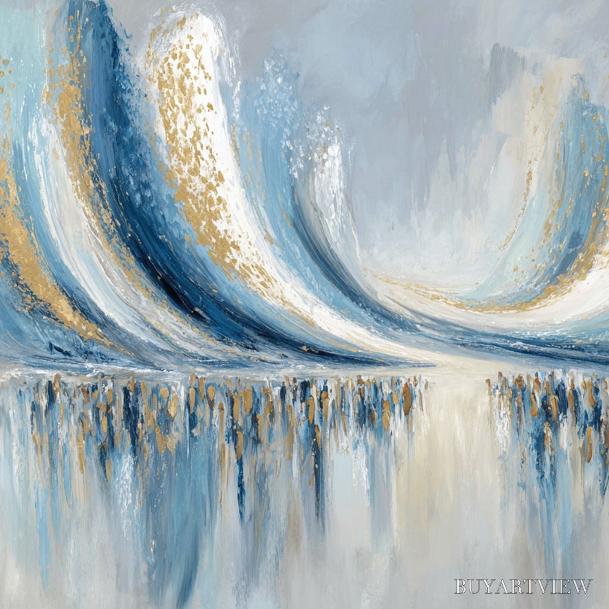 ARTOVITAS Coastal Echoes – Abstract Gold & Blue Textured Seascape Painting - image 5
