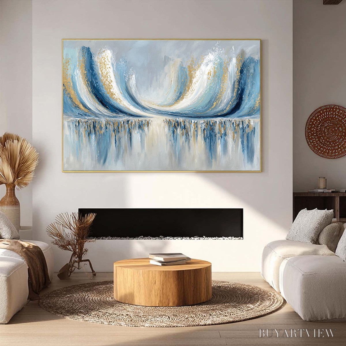 ARTOVITAS Coastal Echoes – Abstract Gold & Blue Textured Seascape Painting - image 6