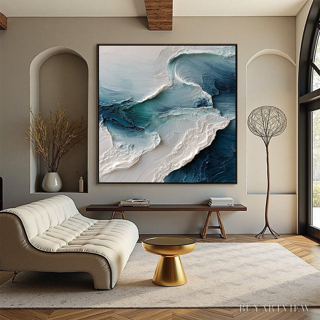 ARTOVITAS Tidal Rhythm – Wabi Sabi Textured Abstract Ocean Wave Painting - image 2