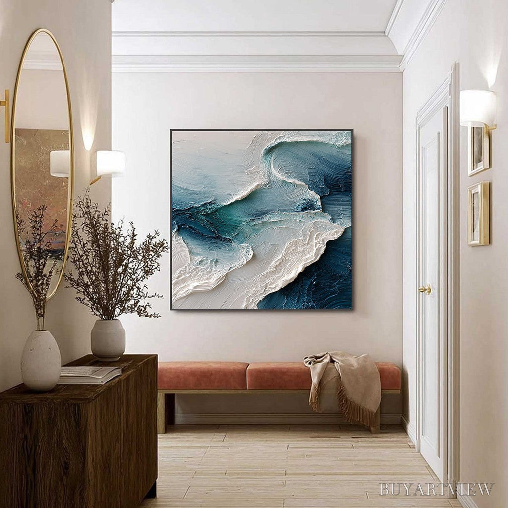 ARTOVITAS Tidal Rhythm – Wabi Sabi Textured Abstract Ocean Wave Painting - image 4