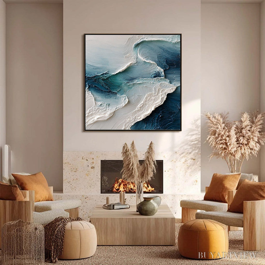 ARTOVITAS Tidal Rhythm – Wabi Sabi Textured Abstract Ocean Wave Painting - image 6