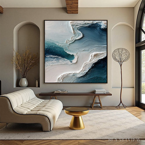 ARTOVITAS Aegean Tide – Textured Wabi Sabi Abstract Seascape Painting - image 2