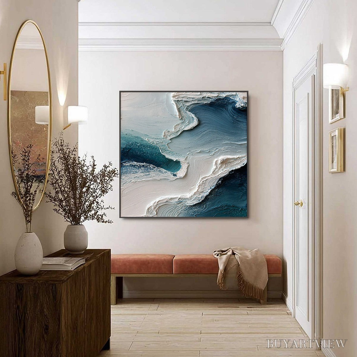 ARTOVITAS Aegean Tide – Textured Wabi Sabi Abstract Seascape Painting - image 4