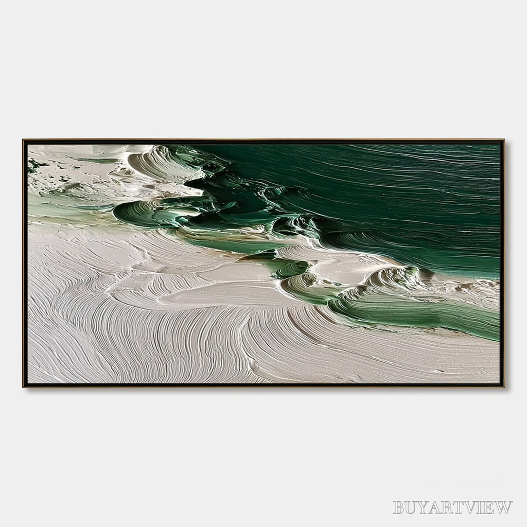 ARTOVITAS Emerald Tide – Textured Green and White Wabi Sabi Abstract Painting - image 1