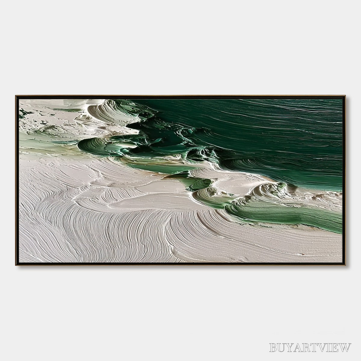 ARTOVITAS Emerald Tide – Textured Green and White Wabi Sabi Abstract Painting - image 1