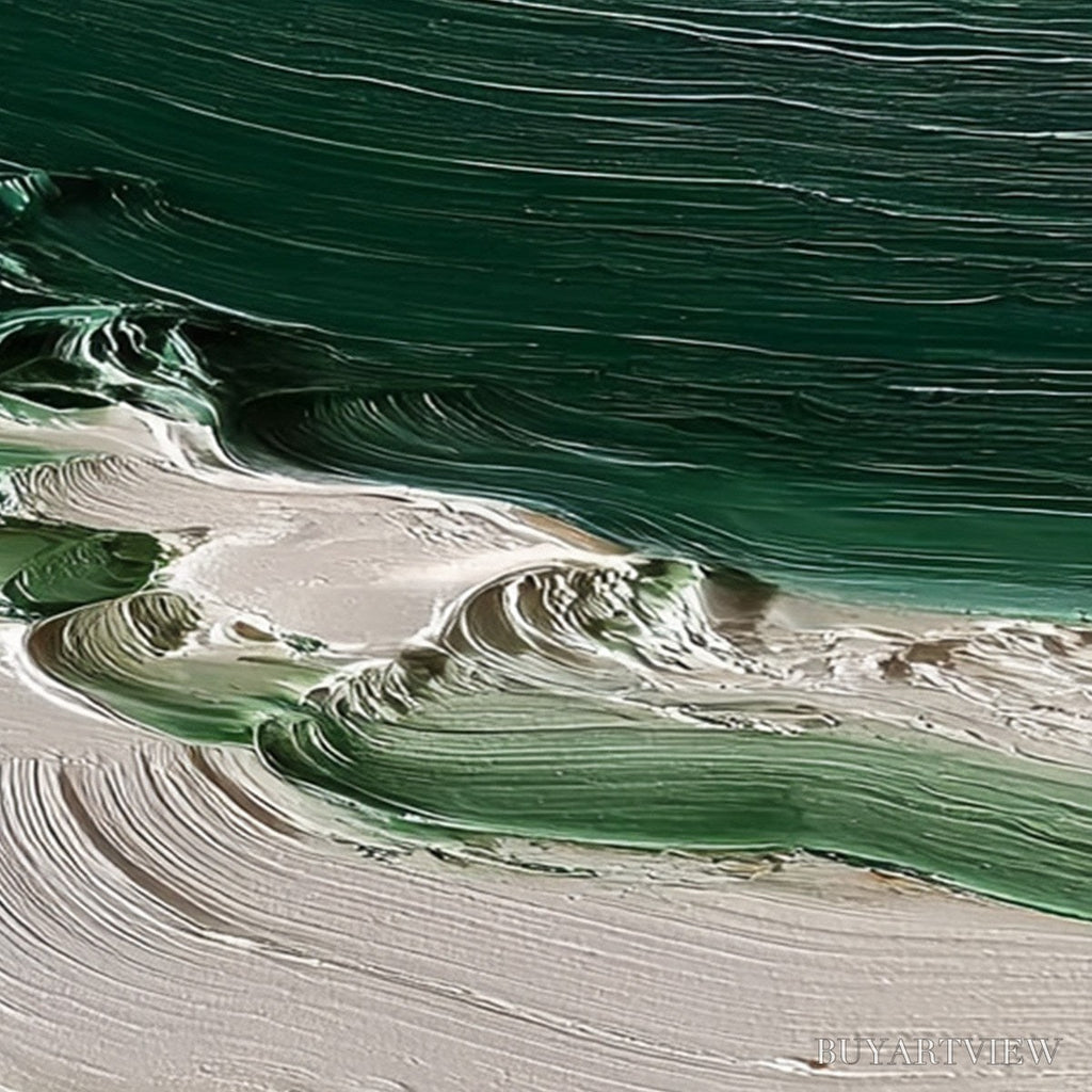 ARTOVITAS Emerald Tide – Textured Green and White Wabi Sabi Abstract Painting - image 3