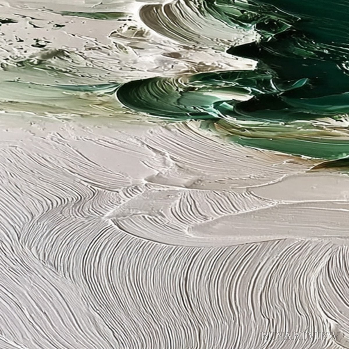 ARTOVITAS Emerald Tide – Textured Green and White Wabi Sabi Abstract Painting - image 5